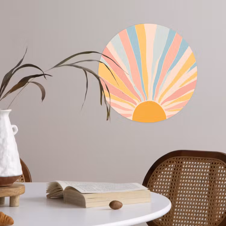 Illustratie - Zon - Pastelkleuren Wandcirkel behangsticker klein -sfeer3