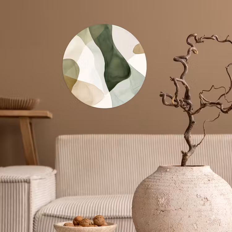 Japandi - Abstract - Groen Wandcirkel behangsticker klein -sfeer1