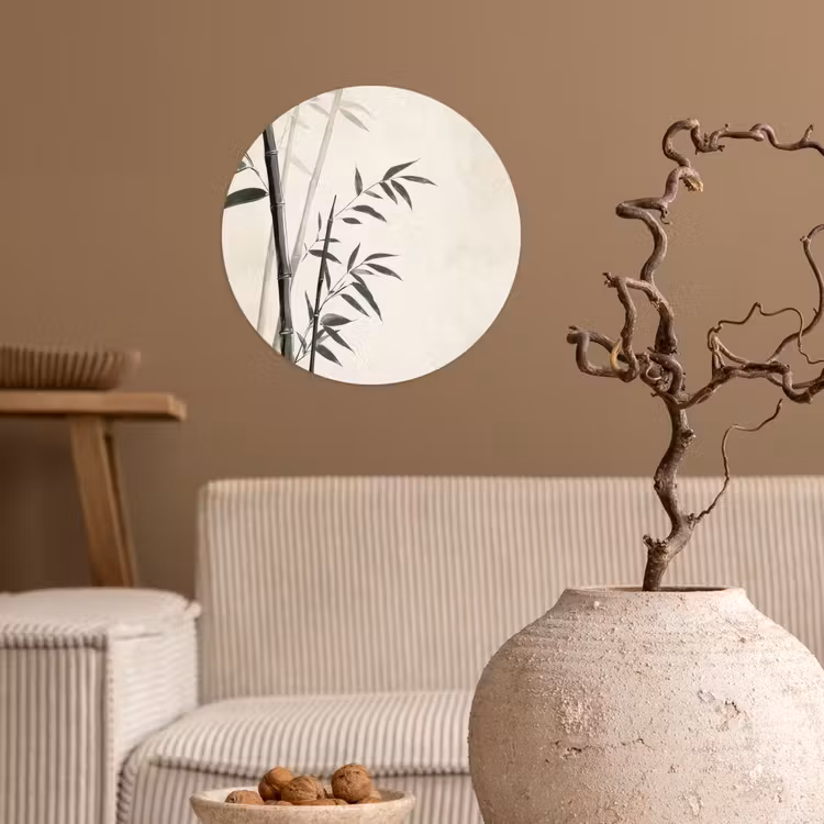 Japandi - Bamboe - Beige Wandcirkel behangsticker klein -sfeer1