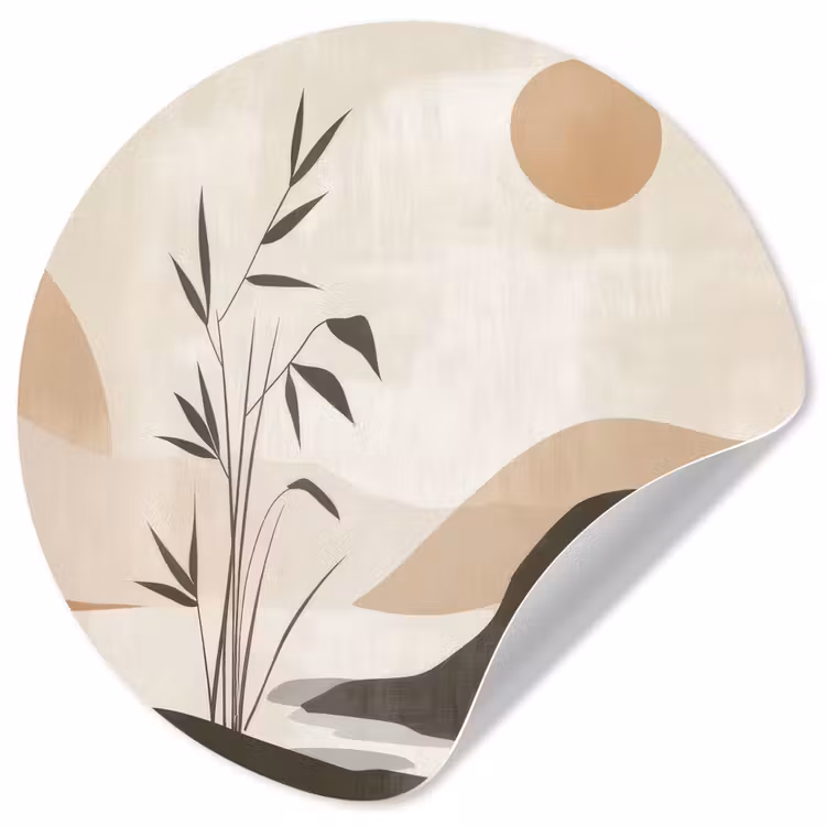Japandi - Landschap - Beige Wandcirkel behangsticker klein -3d