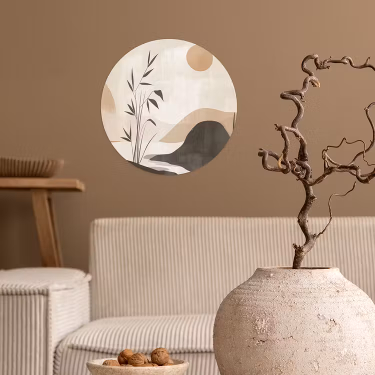 Japandi - Landschap - Beige Wandcirkel behangsticker klein -sfeer1