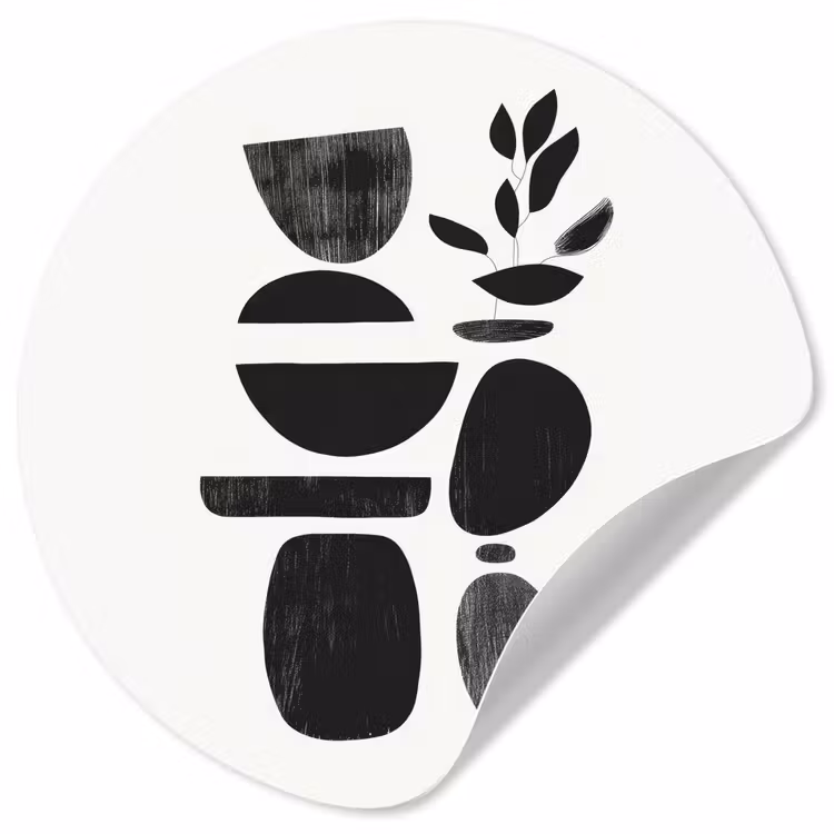 Japandi - Zwart - Abstract Wandcirkel behangsticker klein -3d