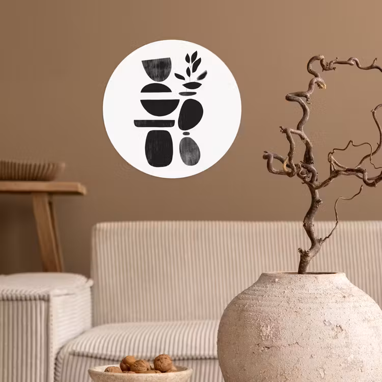 Japandi - Zwart - Abstract Wandcirkel behangsticker klein -sfeer1