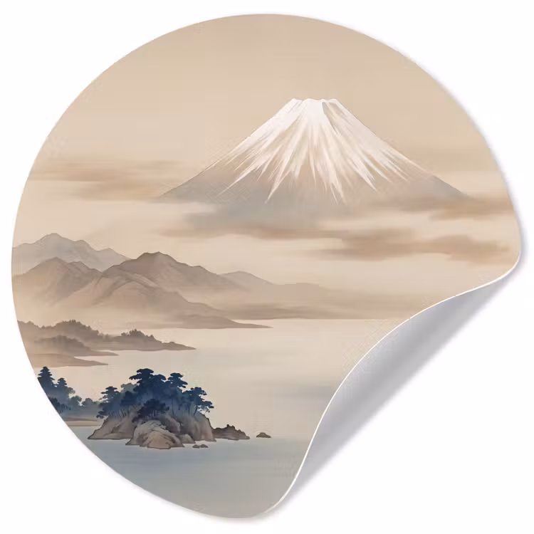Japans - Landschap - Beige Wandcirkel behangsticker klein -3d