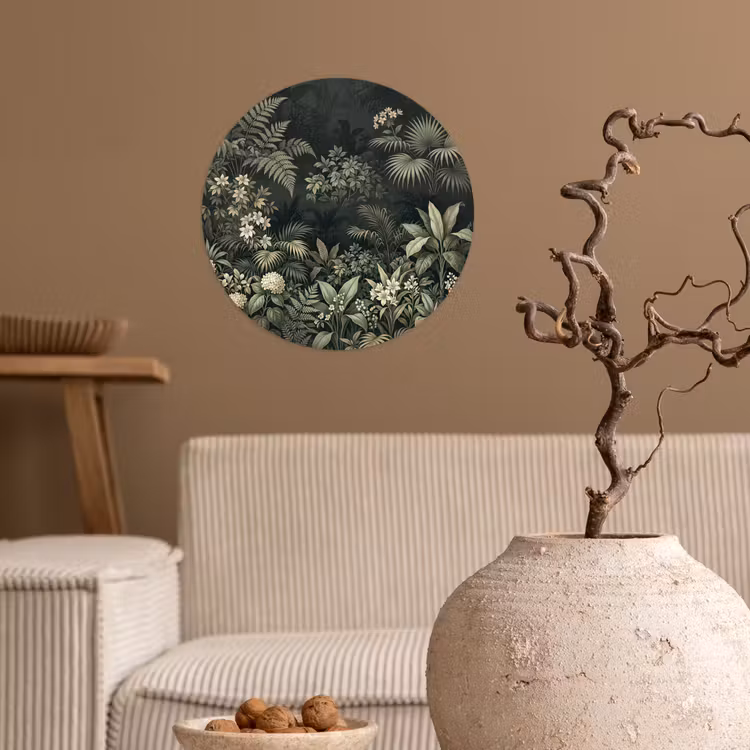 Jungle - Bladeren - Botanisch - Groen Wandcirkel behangsticker klein -sfeer1