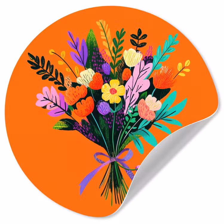 Kaartje - Boeket - Bloemen Wandcirkel behangsticker klein -3d