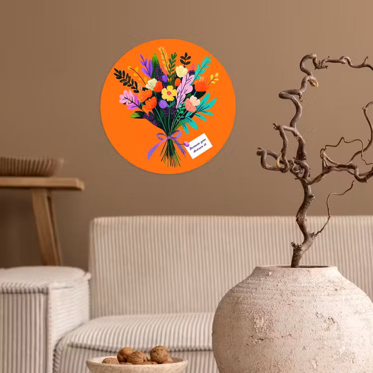 Kaartje - Boeket - Bloemen Wandcirkel behangsticker klein -sfeer1