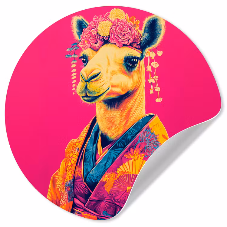 Kameel - Bloemen - Kimono - Waaiers Wandcirkel behangsticker klein -3d
