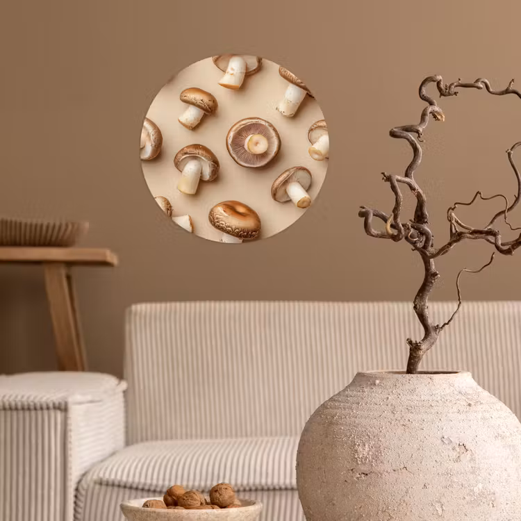 Kastanje Champignons - Beige Wandcirkel behangsticker klein -sfeer1