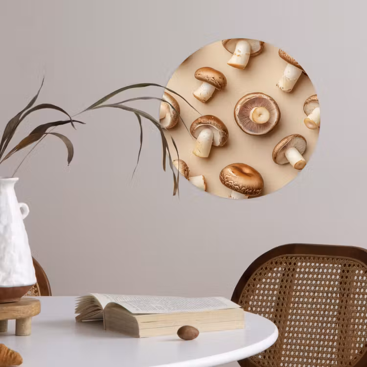 Kastanje Champignons - Beige Wandcirkel behangsticker klein -sfeer3