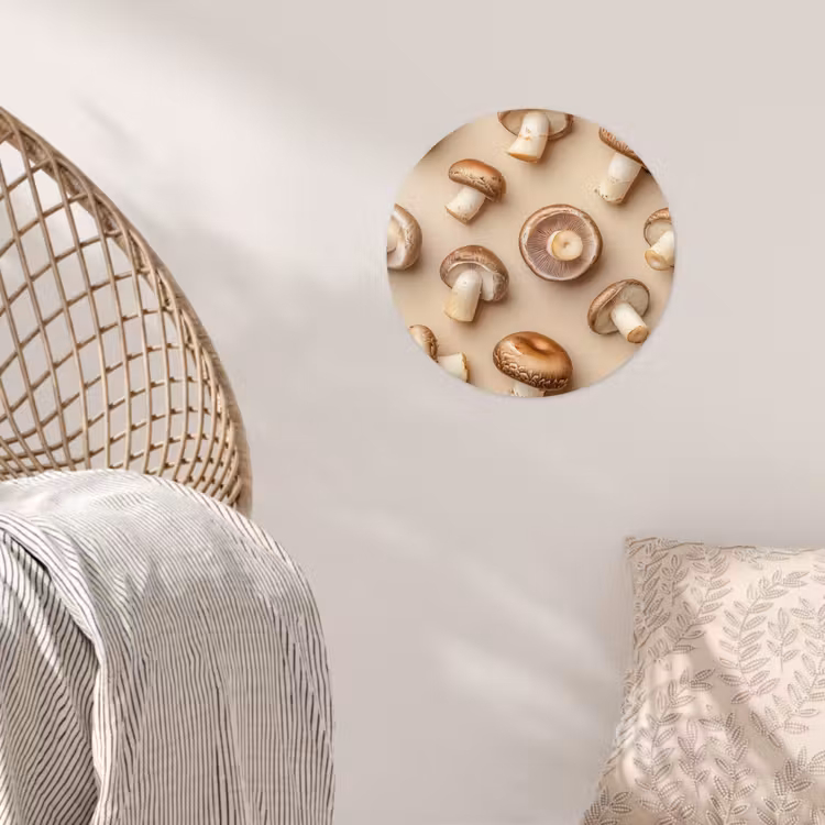 Kastanje Champignons - Beige Wandcirkel behangsticker klein -sfeer4