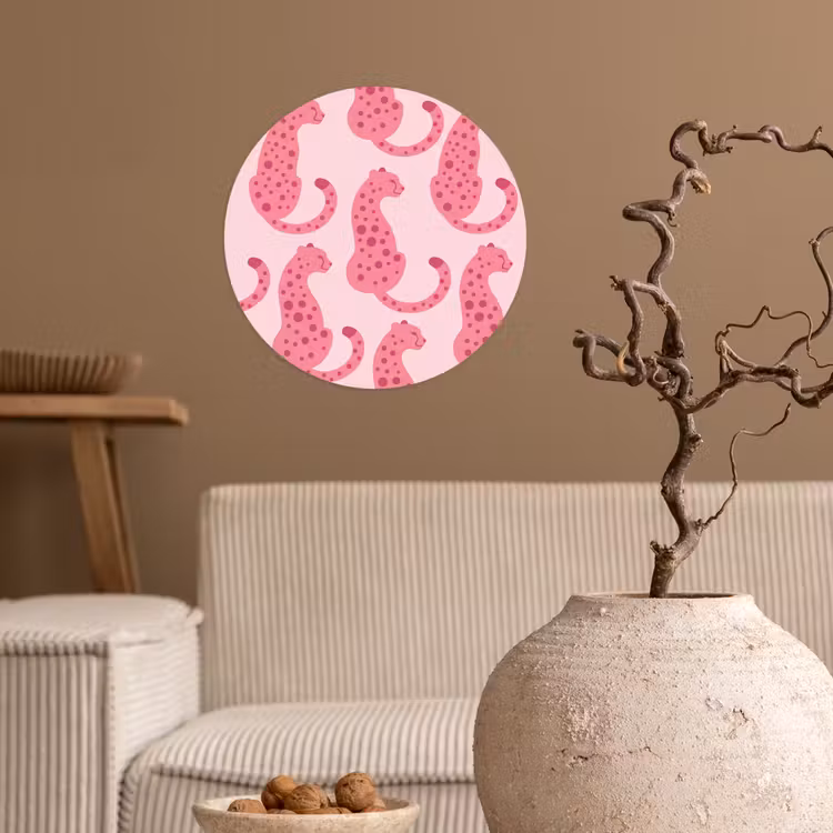 Kat - Gevlekt - Dieren - Patroon - Roze Wandcirkel behangsticker klein -sfeer1