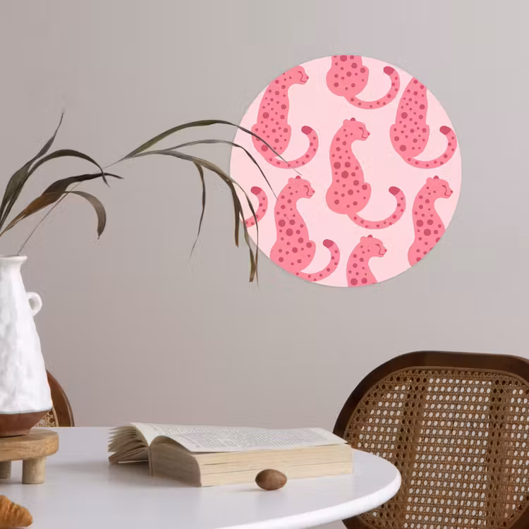 Kat - Gevlekt - Dieren - Patroon - Roze Wandcirkel behangsticker klein -sfeer3