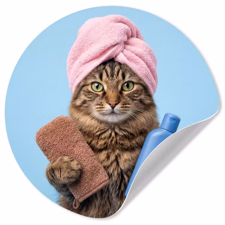 Kat - Handdoek - Washand - Zeep Wandcirkel behangsticker klein -3d
