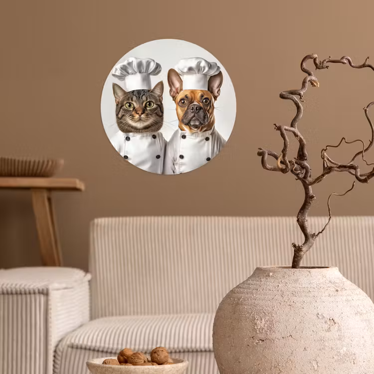 Kat - Hond - Kokskleding Wandcirkel behangsticker klein -sfeer1