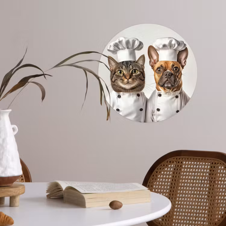Kat - Hond - Kokskleding Wandcirkel behangsticker klein -sfeer3