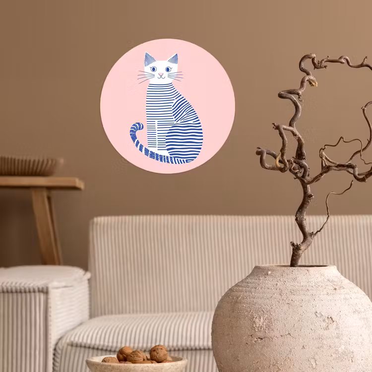 Kat - Illustratie - Minimalistisch - Roze Wandcirkel behangsticker klein -sfeer1