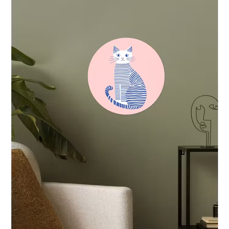 Kat - Illustratie - Minimalistisch - Roze Wandcirkel behangsticker klein -sfeer2