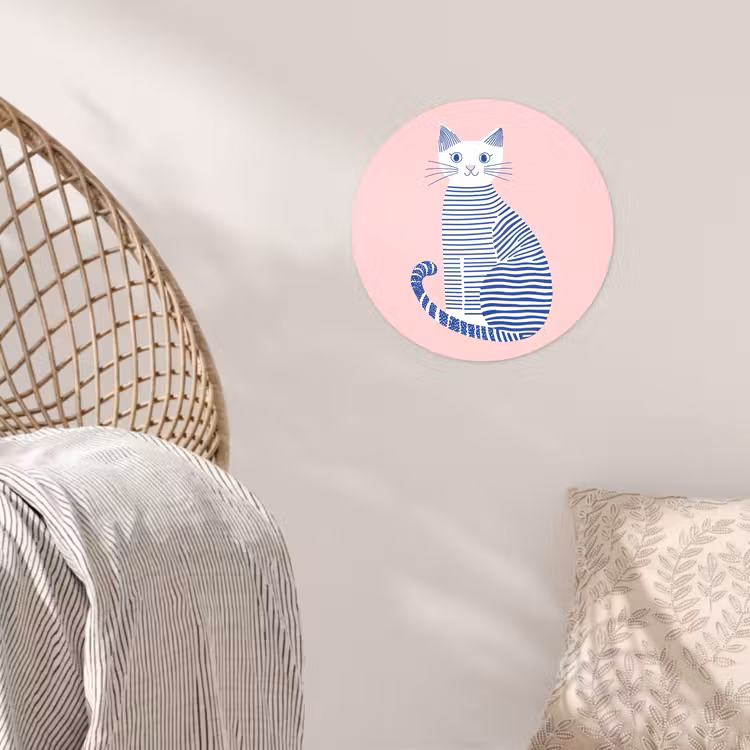 Kat - Illustratie - Minimalistisch - Roze Wandcirkel behangsticker klein -sfeer4