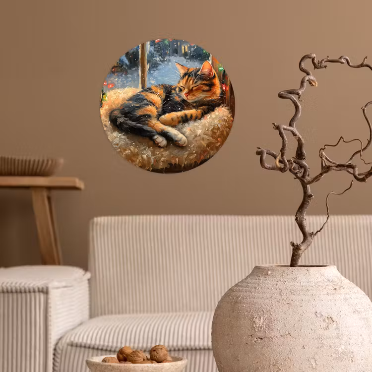 Kat - Kerst - Winter - Dier Wandcirkel behangsticker klein -sfeer1