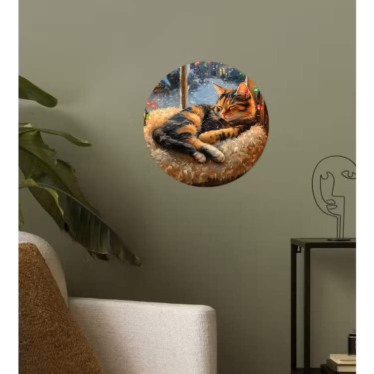 Kat - Kerst - Winter - Dier Wandcirkel behangsticker klein -sfeer2