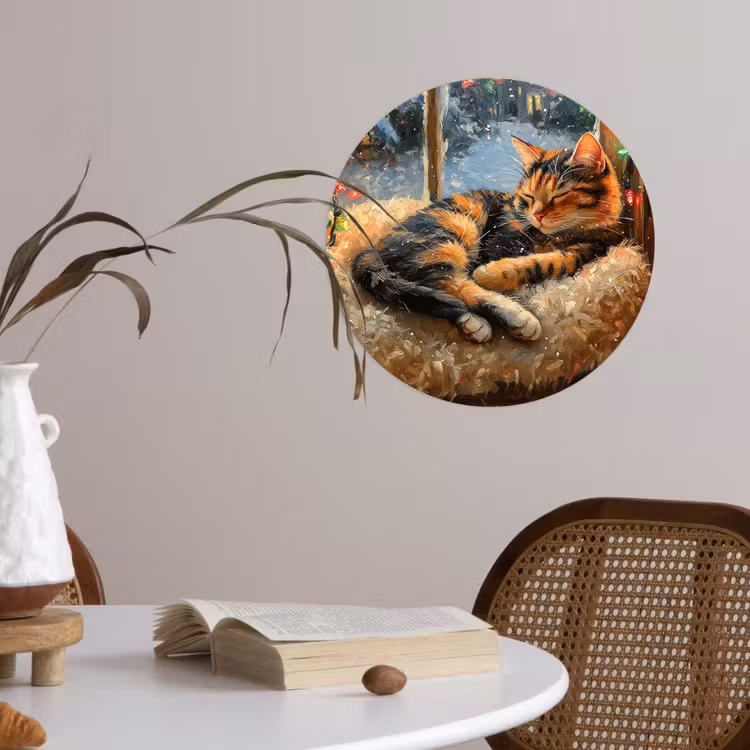 Kat - Kerst - Winter - Dier Wandcirkel behangsticker klein -sfeer3