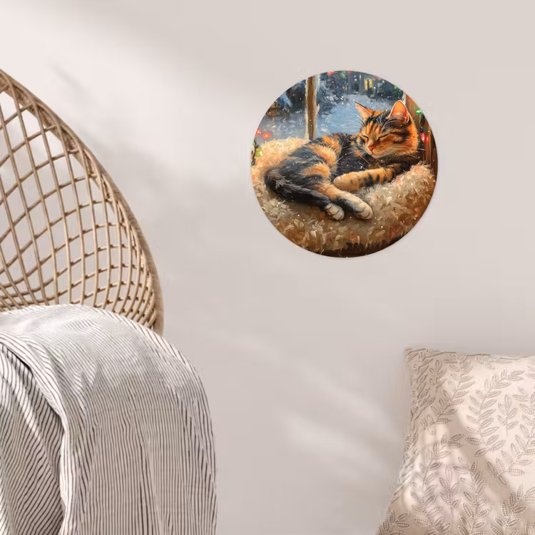 Kat - Kerst - Winter - Dier Wandcirkel behangsticker klein -sfeer4