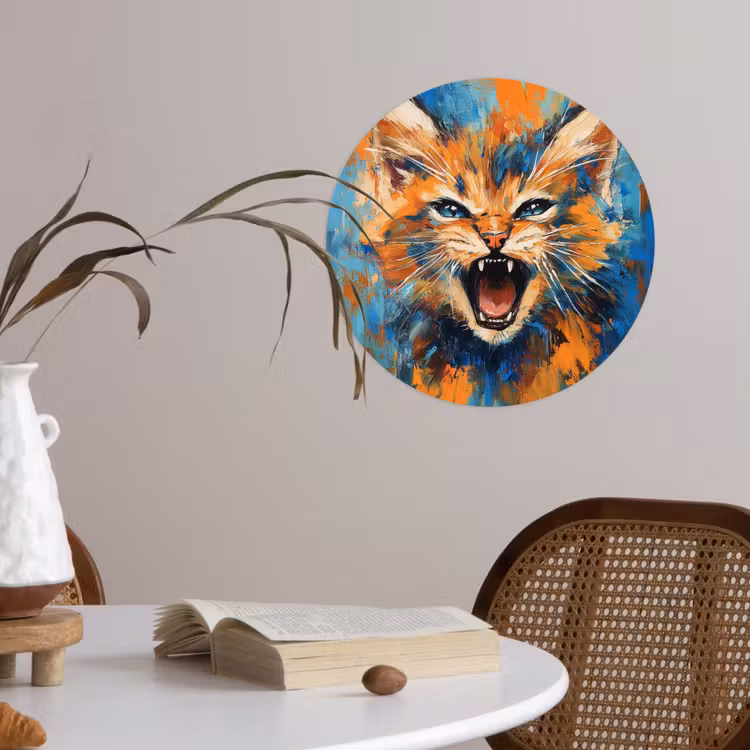 Kat - Kleurrijk - Oranje - Blauw Wandcirkel behangsticker klein -sfeer3