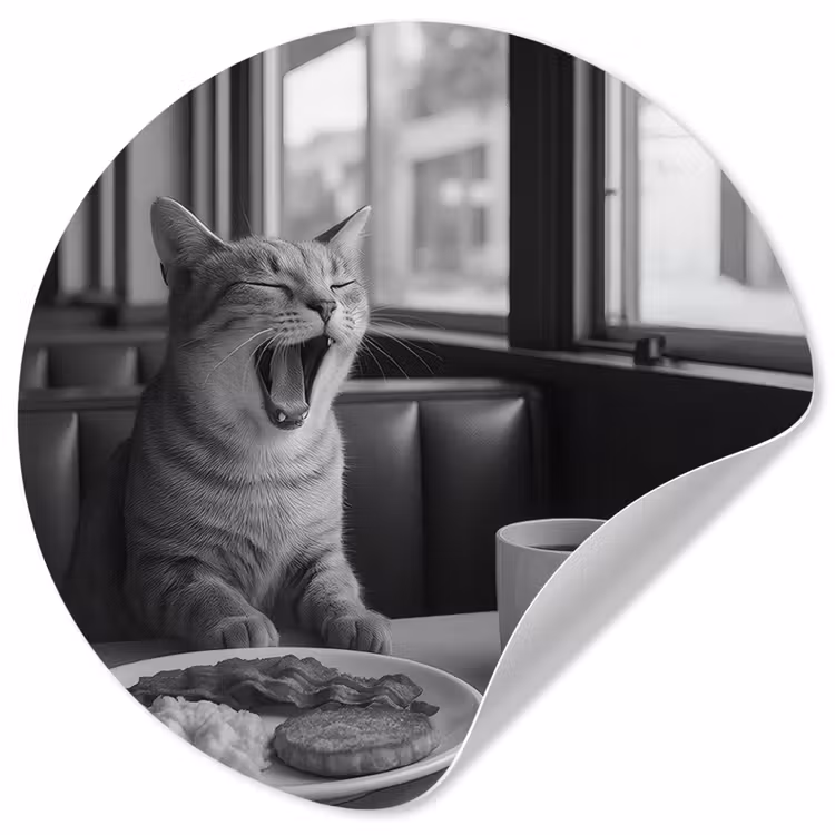 Kat - Koffie - Brood - Zwart Wandcirkel behangsticker klein -3d