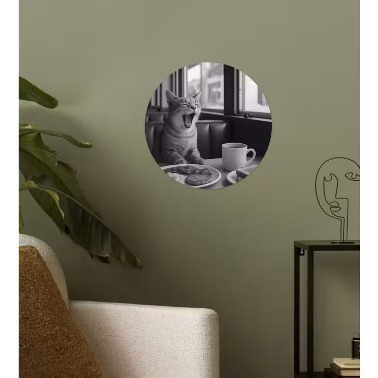 Kat - Koffie - Brood - Zwart Wandcirkel behangsticker klein -sfeer2
