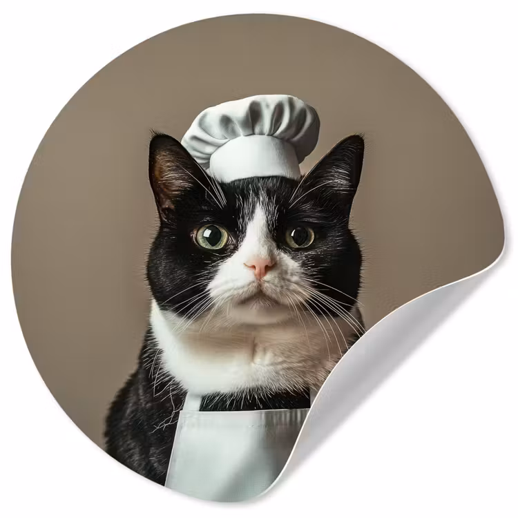 Kat - Kokskleding - Zwart - Wit Wandcirkel behangsticker klein -3d