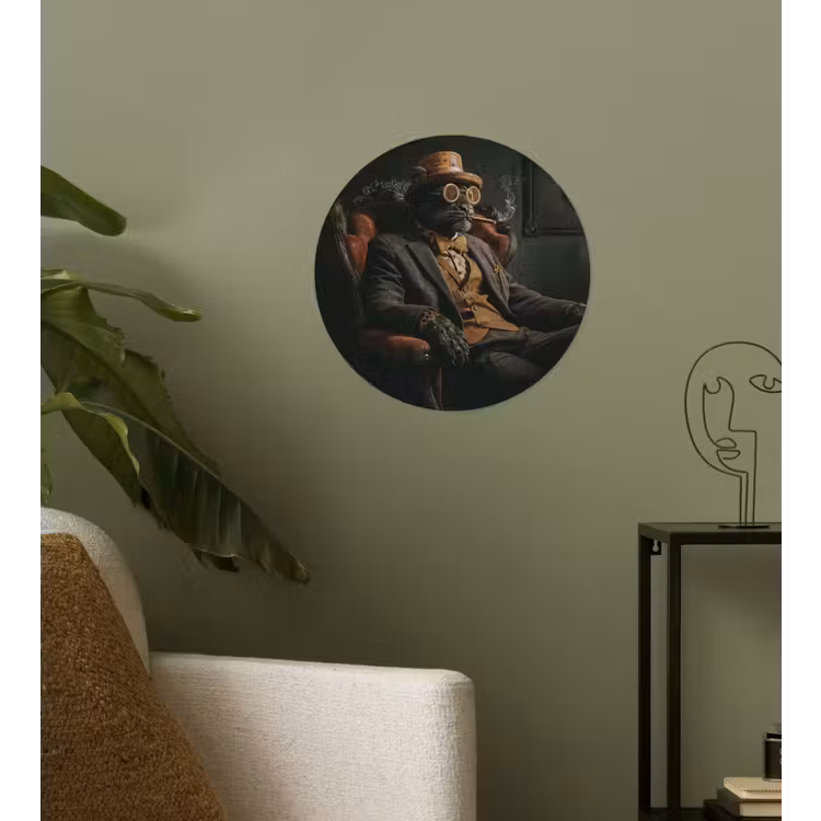 Kat - Pak - Oranje - Sigaar Wandcirkel behangsticker klein -sfeer2