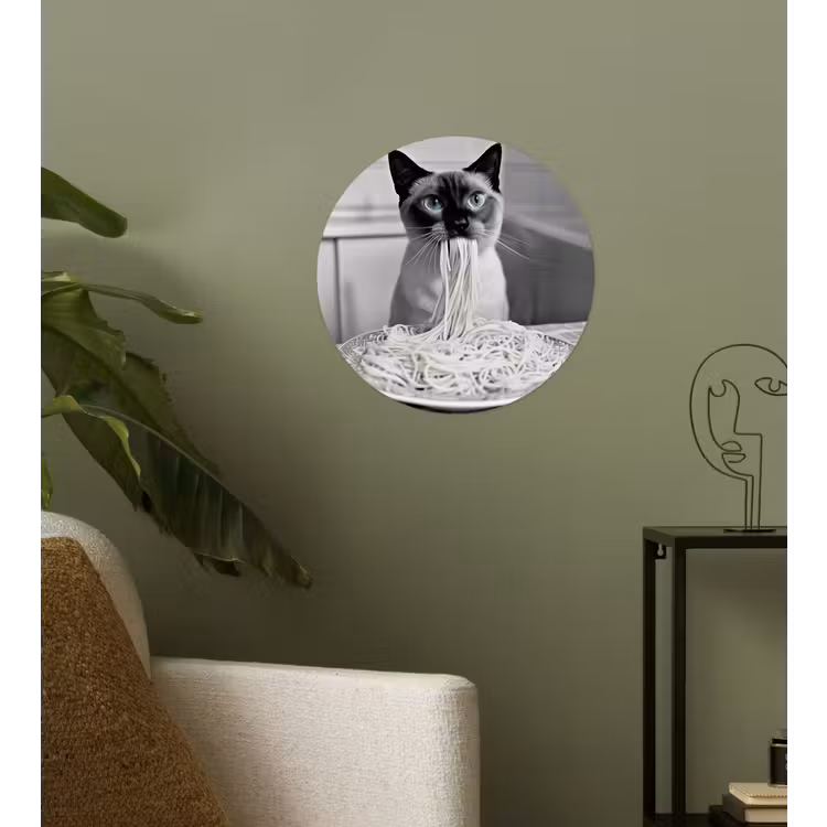 Kat - Siamees - Zwart Wit - Schattig - Dieren Wandcirkel behangsticker klein -sfeer2