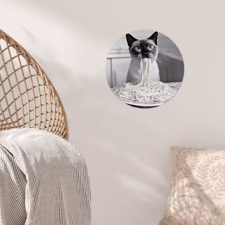 Kat - Siamees - Zwart Wit - Schattig - Dieren Wandcirkel behangsticker klein -sfeer4