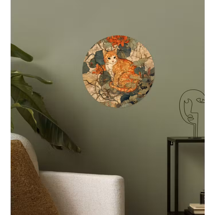 Kat - Sierlijk - Bloemen Wandcirkel behangsticker klein -sfeer2