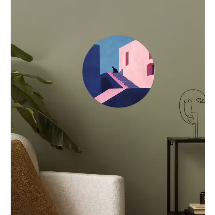 Kat - Trap - Gebouwen - Schaduwcontrasten Wandcirkel behangsticker klein -sfeer2