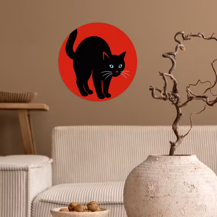 Kat - Zwart - Staart Wandcirkel behangsticker klein -sfeer1