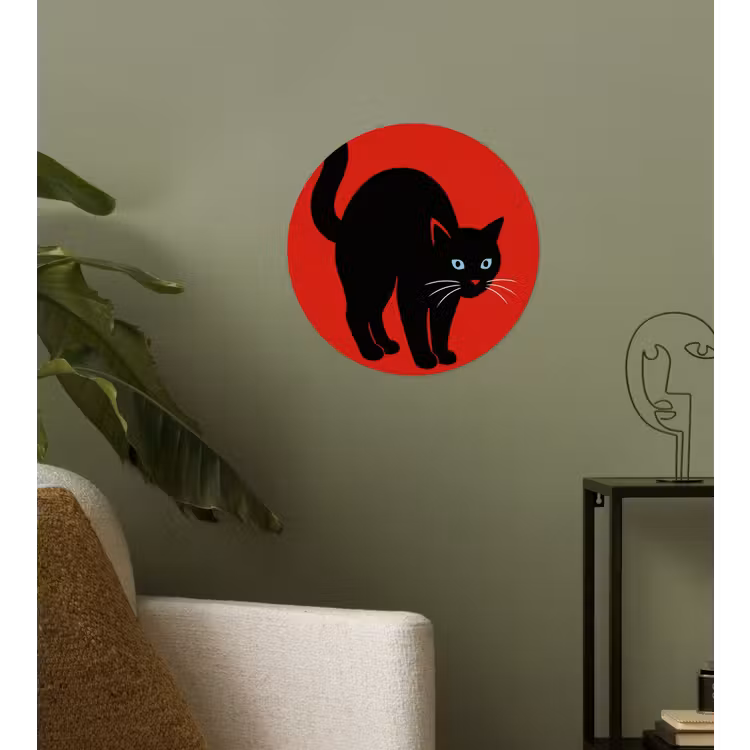 Kat - Zwart - Staart Wandcirkel behangsticker klein -sfeer2