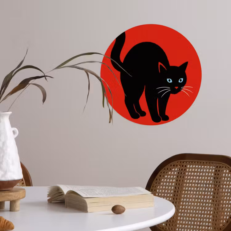 Kat - Zwart - Staart Wandcirkel behangsticker klein -sfeer3