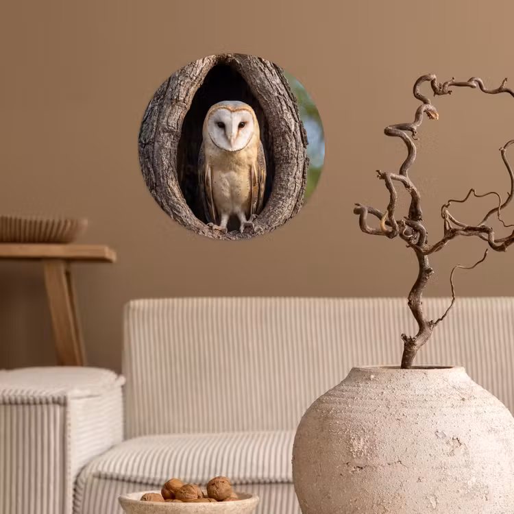 Kerkuil - Boom - Natuur - Bruin Wandcirkel behangsticker klein -sfeer1