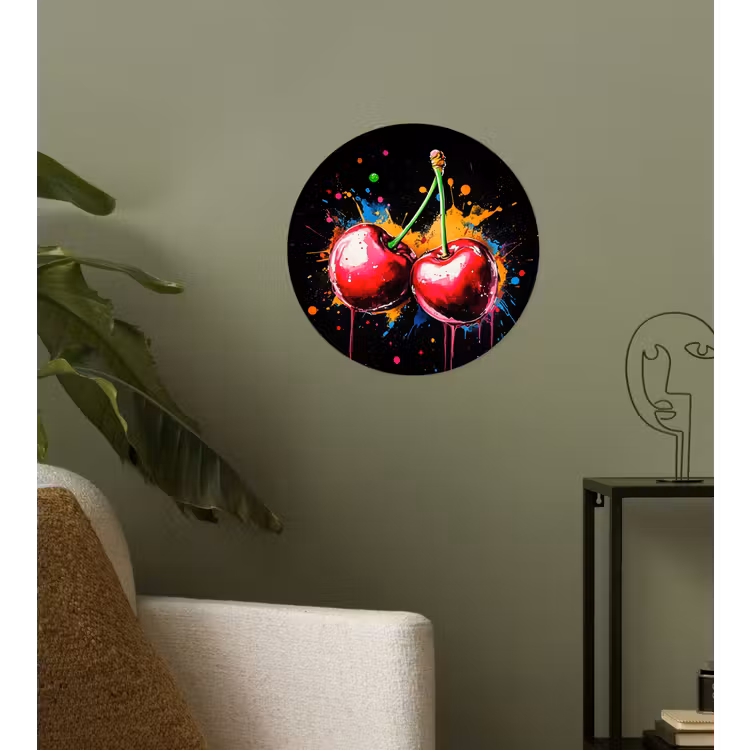 Kersen - Fruit - Graffiti - Verf - Abstract - Modern - Kleurrijk Wandcirkel behangsticker klein -sfeer2