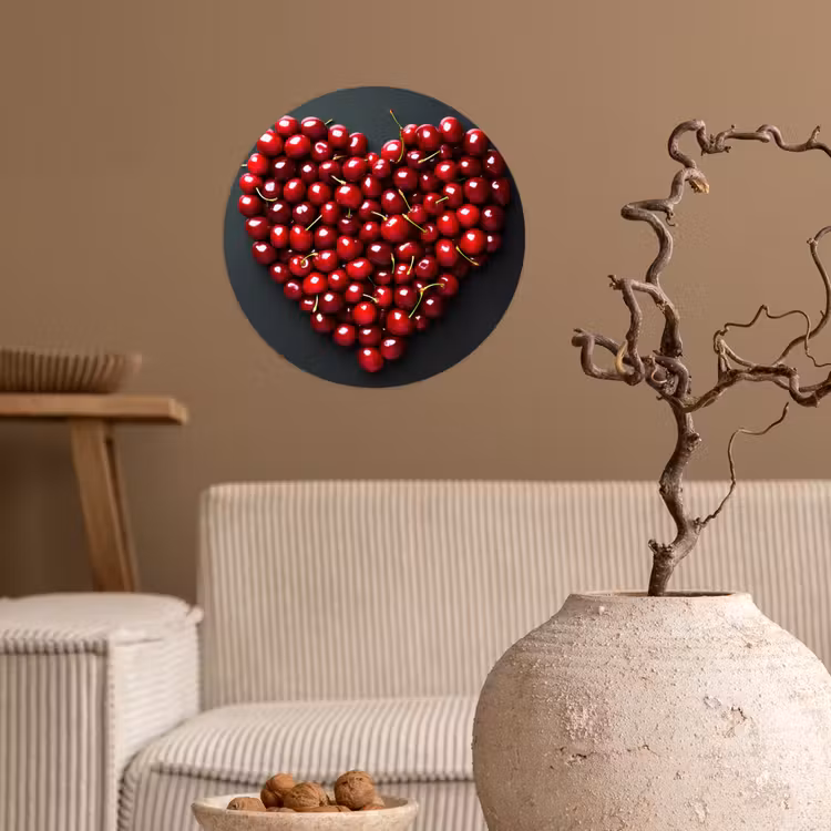 Kersen - Hart - Rood - Zwart Wandcirkel behangsticker klein -sfeer1