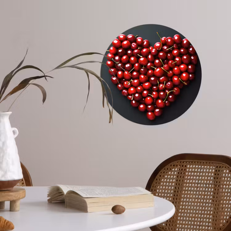 Kersen - Hart - Rood - Zwart Wandcirkel behangsticker klein -sfeer3