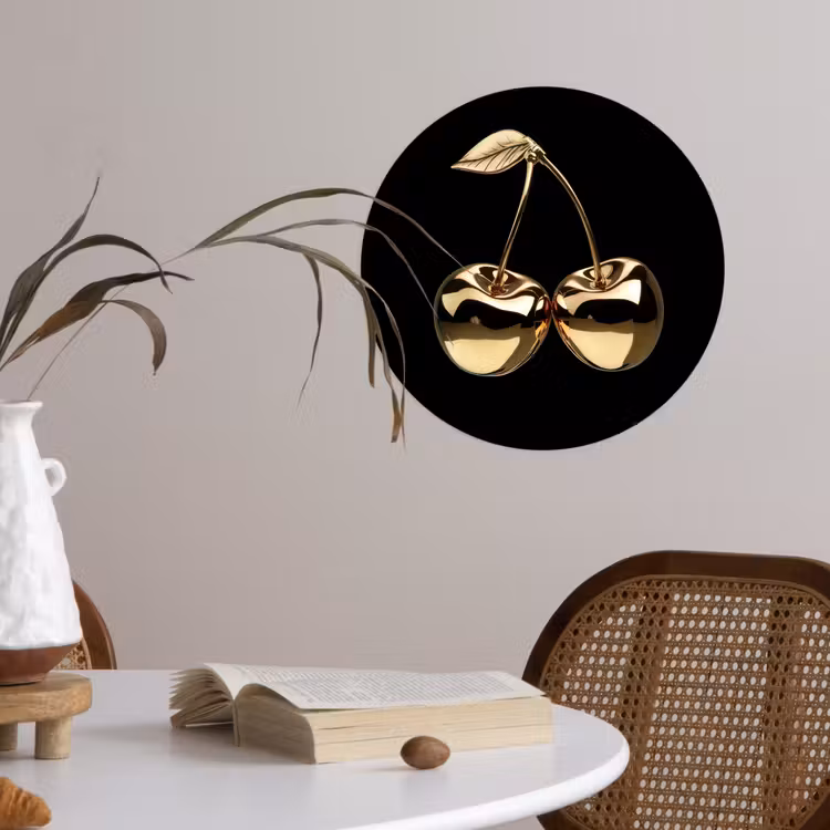 Kersen - Zwart - Goud - Chrome Wandcirkel behangsticker klein -sfeer3