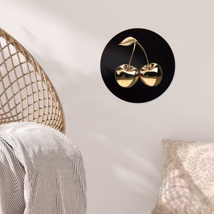 Kersen - Zwart - Goud - Chrome Wandcirkel behangsticker klein -sfeer4