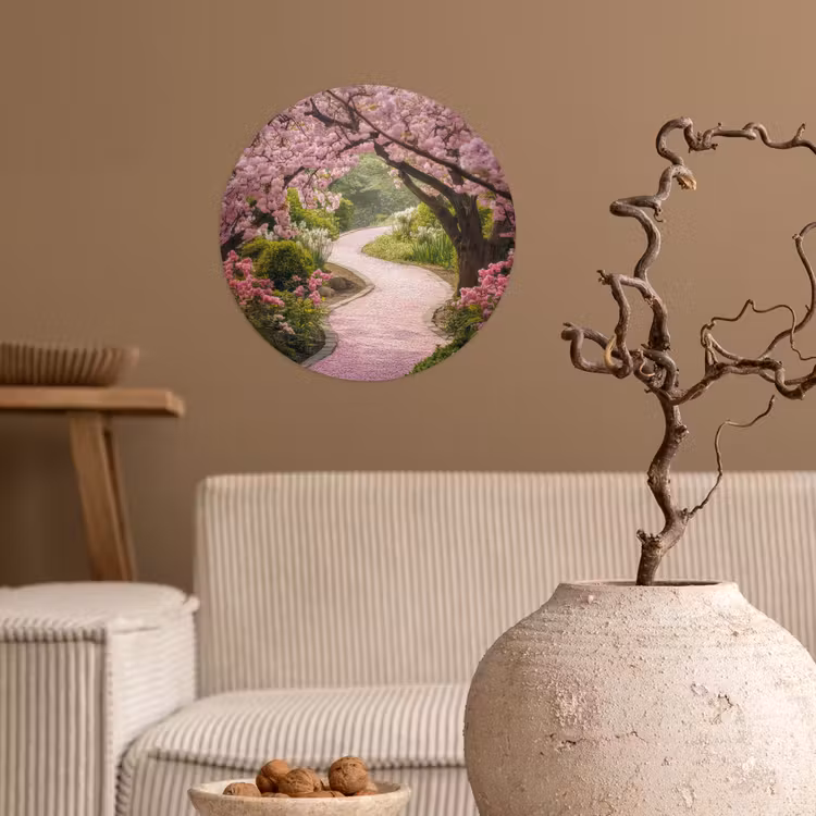 Kersenbloesem - Natuur - Sakura - Pad - Japanse tuin Wandcirkel behangsticker klein -sfeer1
