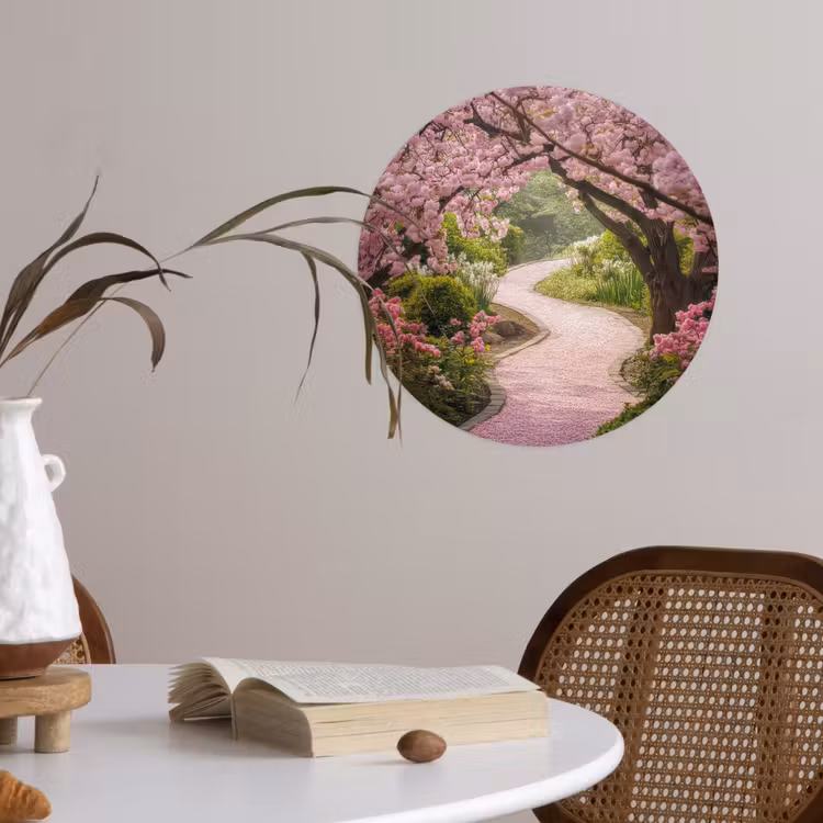 Kersenbloesem - Natuur - Sakura - Pad - Japanse tuin Wandcirkel behangsticker klein -sfeer3