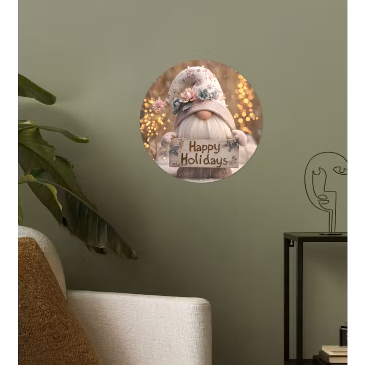 Kerst - Gnome - Bord - Kleurrijk Wandcirkel behangsticker klein -sfeer2