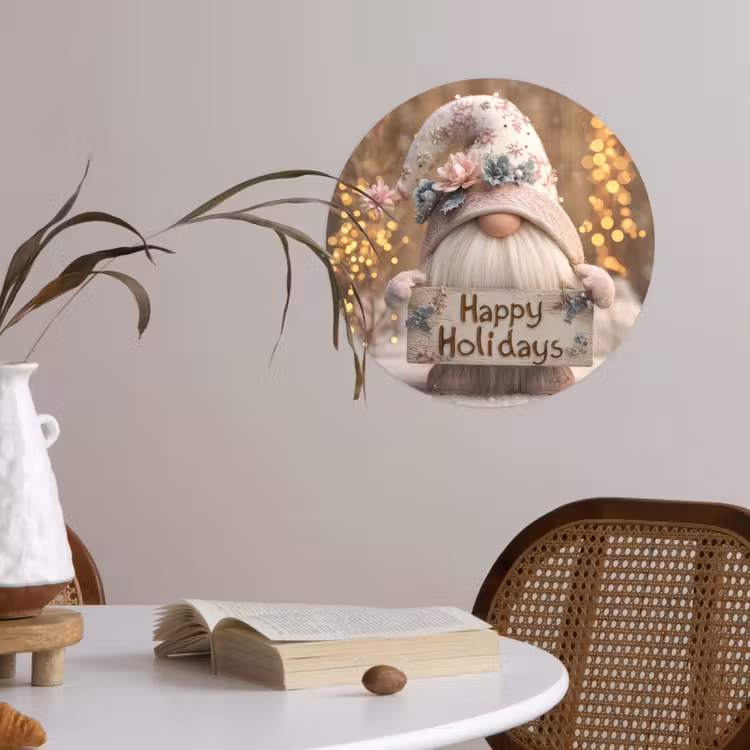 Kerst - Gnome - Bord - Kleurrijk Wandcirkel behangsticker klein -sfeer3