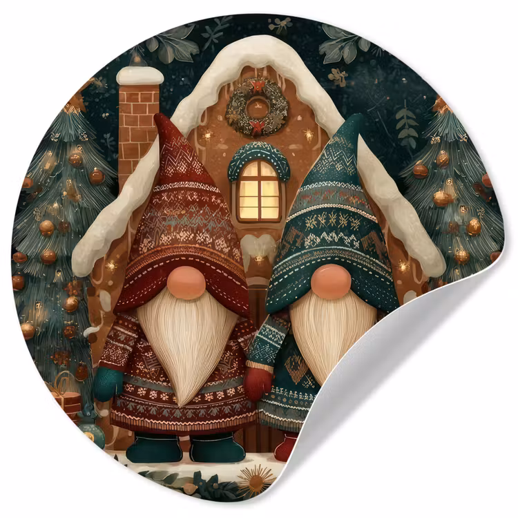 Kerst - Gnomen - Peperkoekhuisje - Rood - Groen Wandcirkel behangsticker klein -3d